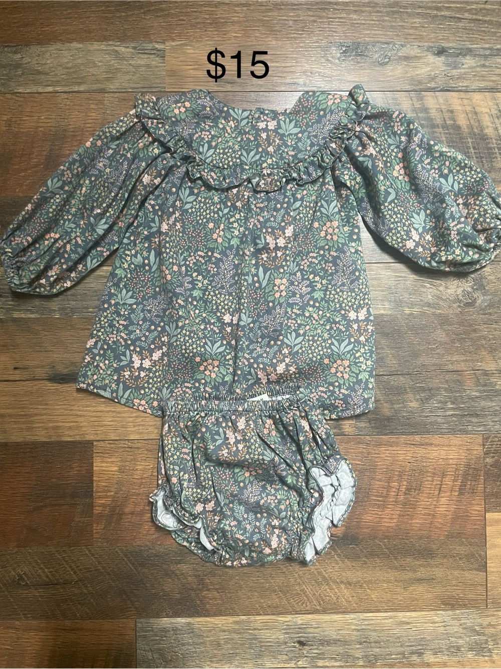 Girls Floral Ruffle Top & Bloomers Set - Green/Pink